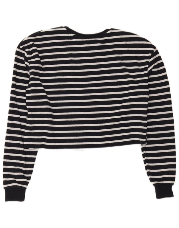 Topshop Femme Crop Oversize Top Manches Longues UK 6 XS Bleu Marine Rayé