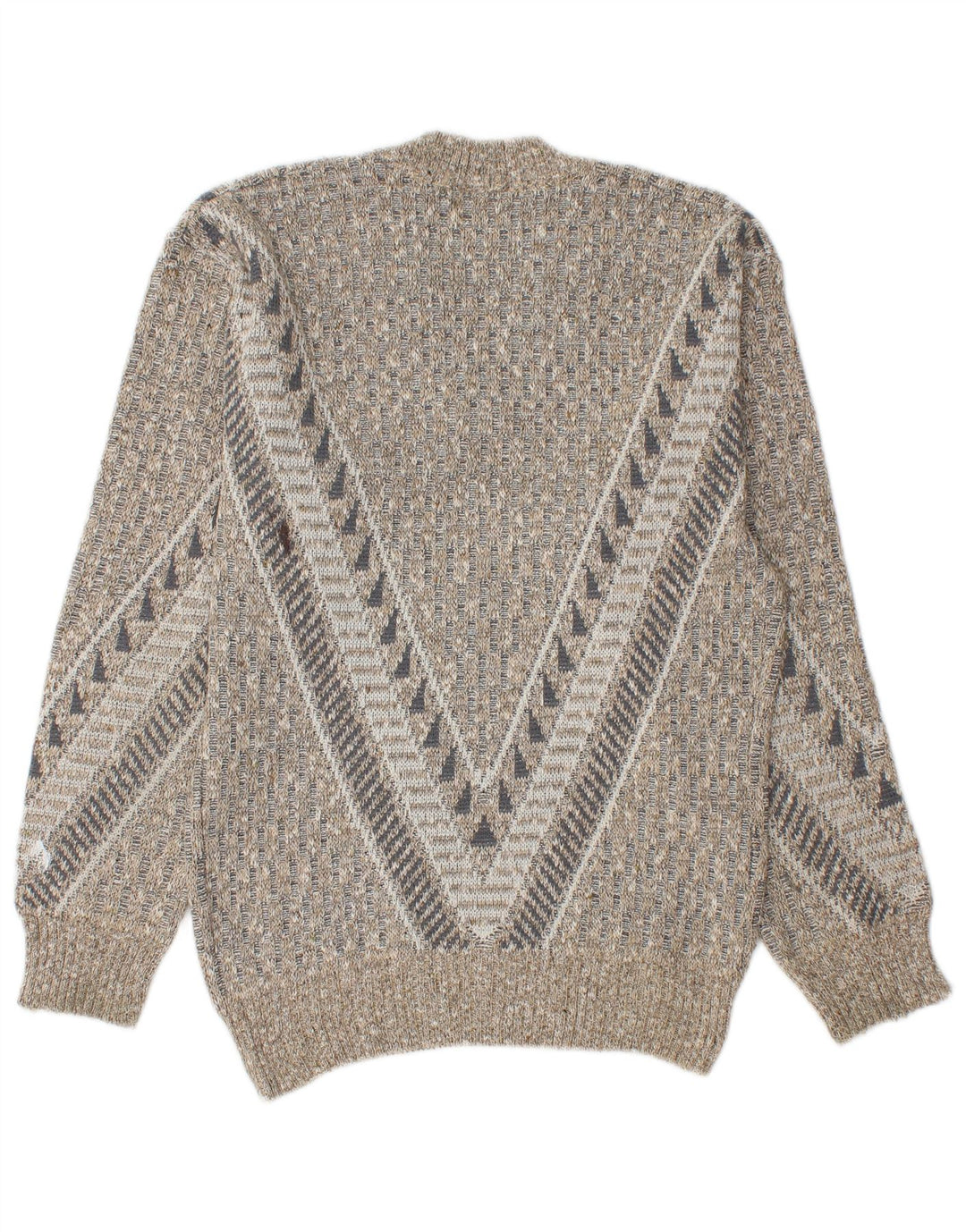 vintage Mens V-Col Jumper Pull Petit Gris Géométrique