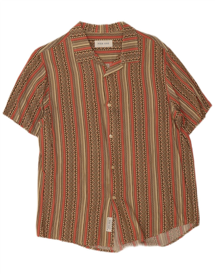Pier One Chemise à Manches Courtes Homme Kaki Moyen Rayé