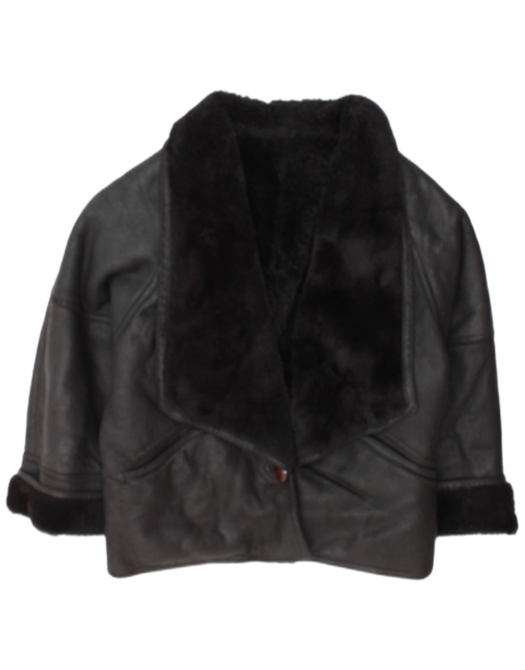 Veste Shearling Femme Vintage IT 46 Grand Shearling Noir