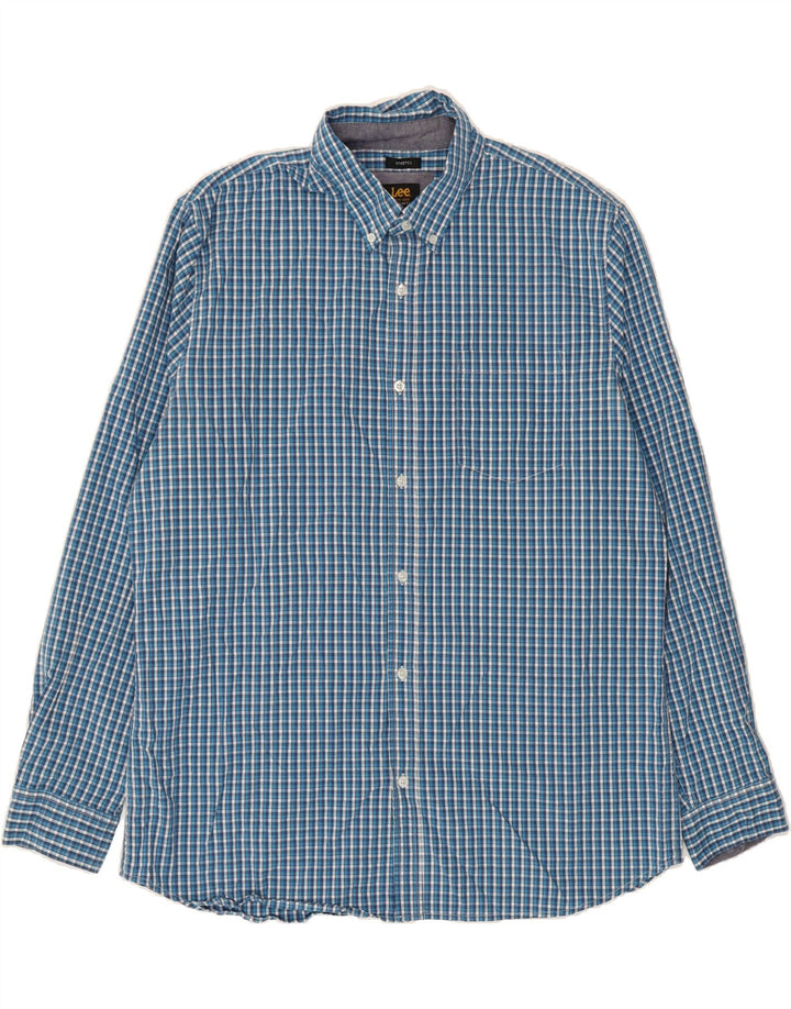LEE Mens Stretch Regular Fit Shirt XL Blue Check Cotton Vintage Lee and Second-Hand Lee from Messina Hembry 