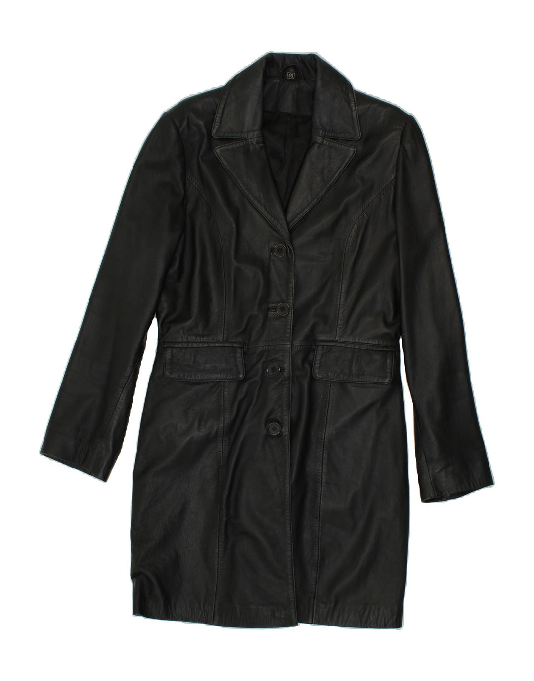 VINTAGE Womens Leather Coat EU 40 Medium Black Leather Vintage Vintage and Second-Hand Vintage from Messina Hembry 