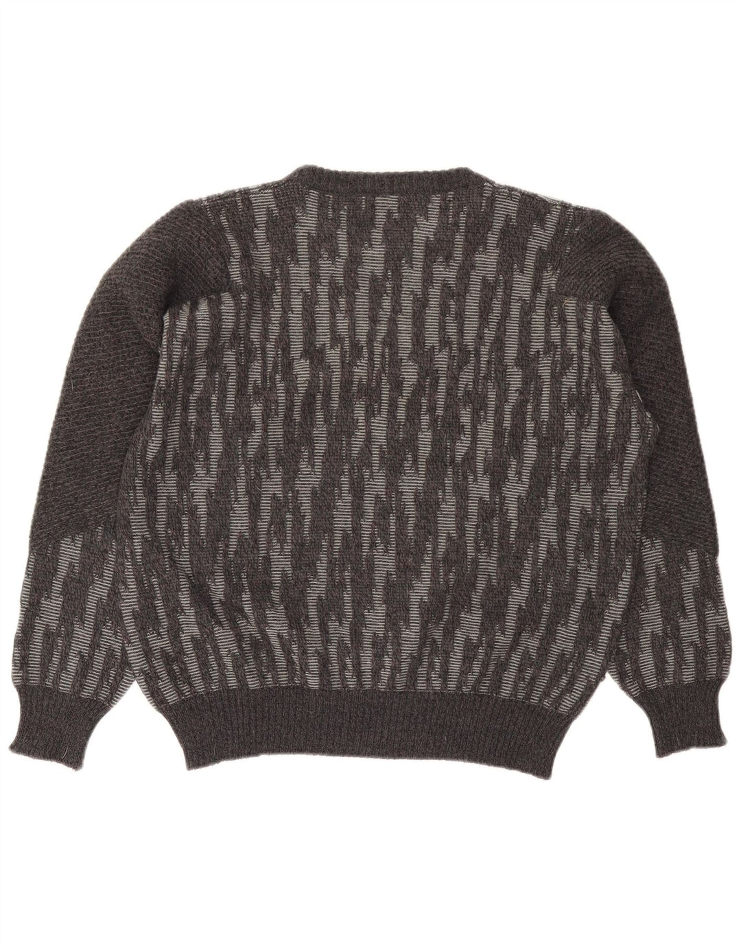 vintage Mens Crew Neck Jumper Pull Grande laine rayée grise