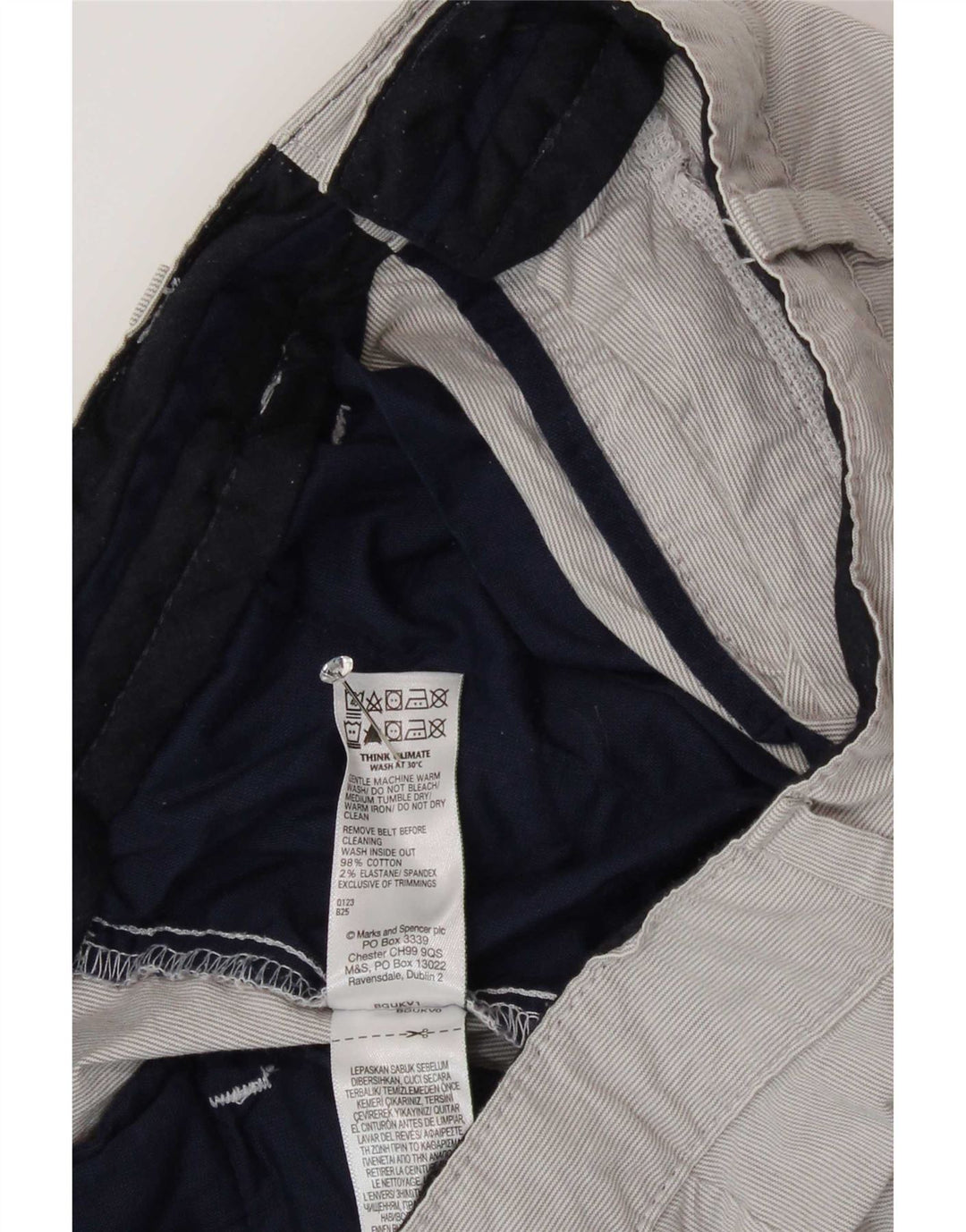 Marks & Spencer Short Chino Homme W32 Coton à Rayures Gris Moyen