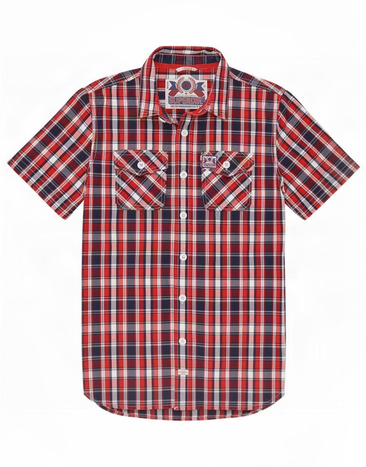 Superdry Chemise à Manches Courtes Homme Rouge Moyen Check Cotton