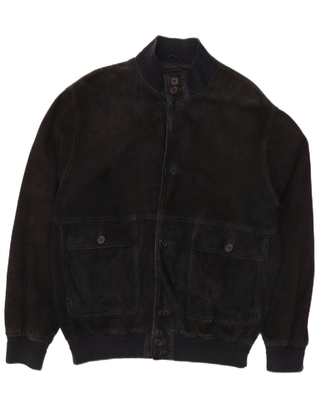 VINTAGE Veste Bomber En Daim Homme IT 52 XL Cuir Bleu Marine