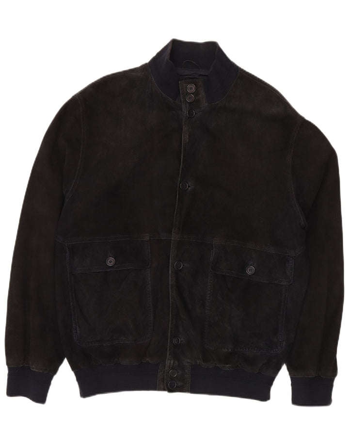 VINTAGE Veste Bomber En Daim Homme IT 52 XL Cuir Bleu Marine