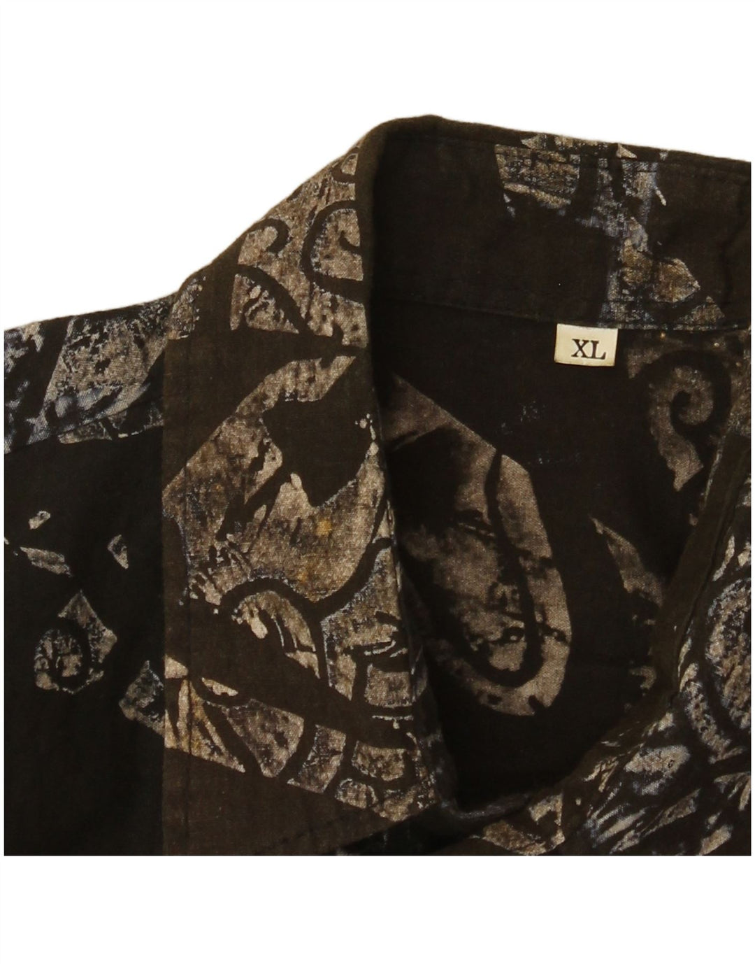 Chemise à manches courtes à motif abstrait vintage pour hommes XL Kaki