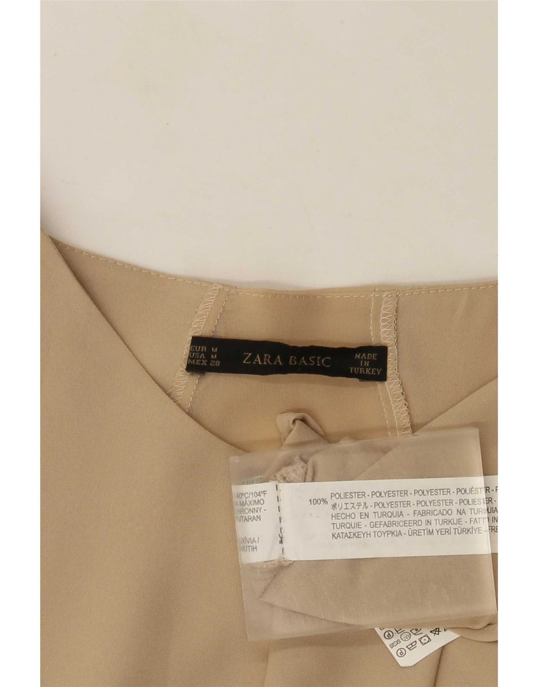 Zara Chemisier à manches longues pour femme UK 14 Polyester beige moyen