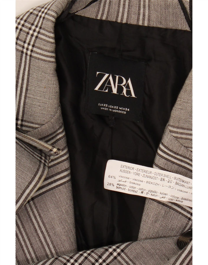 Zara Veste blazer surdimensionnée à 2 boutons pour femme UK 6 XS Gris à carreaux Viscose