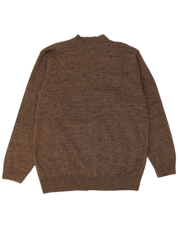 vintage Mens Cardigan Sweater 3XL Kaki Moucheté Polyacrylique