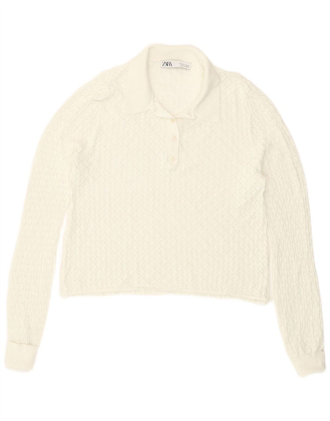 Zara Womens See Through Crop Top Manches Longues UK 14 Grand Blanc