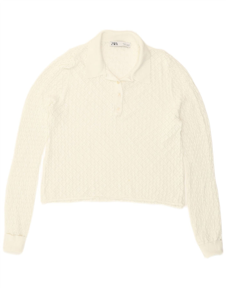 Zara Womens See Through Crop Top Manches Longues UK 14 Grand Blanc