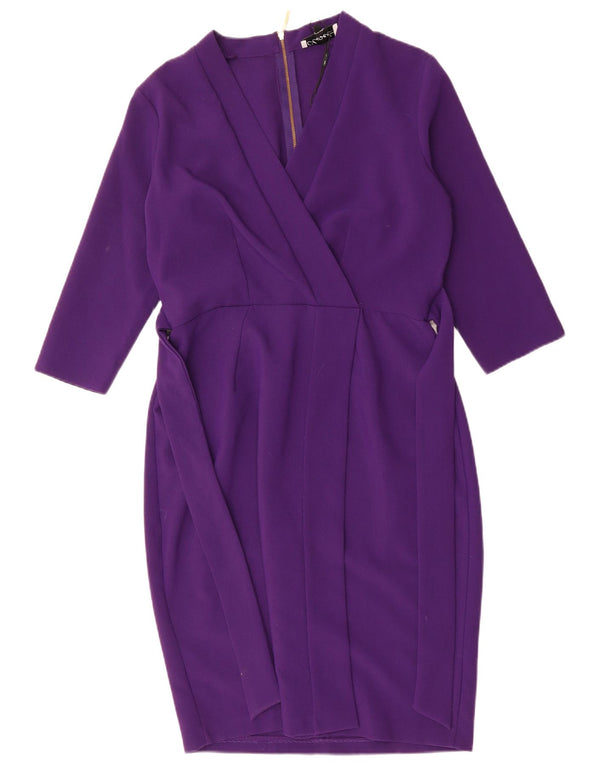 CLOSET Robe fourreau à manches 3/4 pour femme UK 16 Large Violet Polyester