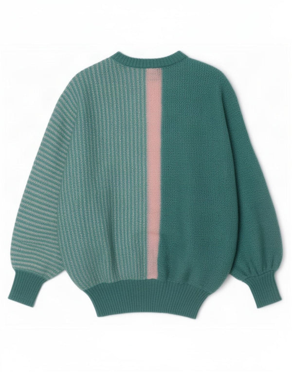 vintage Femme Crew Neck Jumper Pull UK 18 XL Turquoise Colourblock