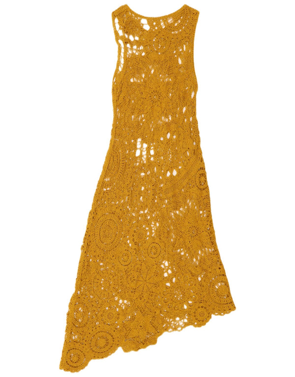 Zara Womens See Through Crochet Asymmetrical Dress UK 10 Small Yellow