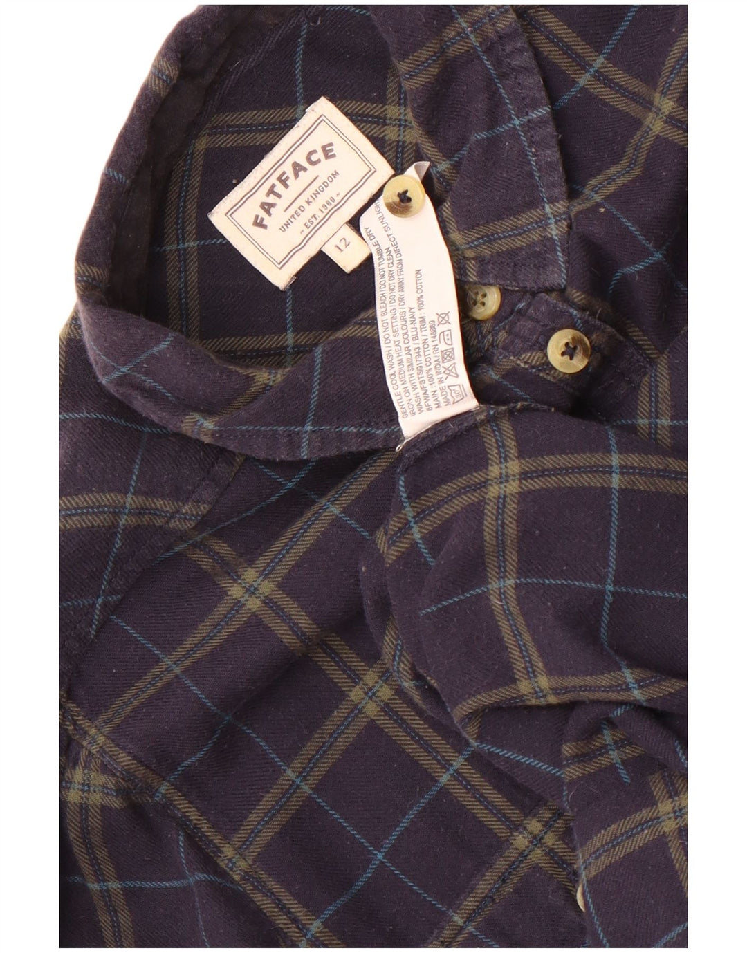 Fat Face Chemise en flanelle pour femme UK 12 Bleu marine moyen à carreaux en coton