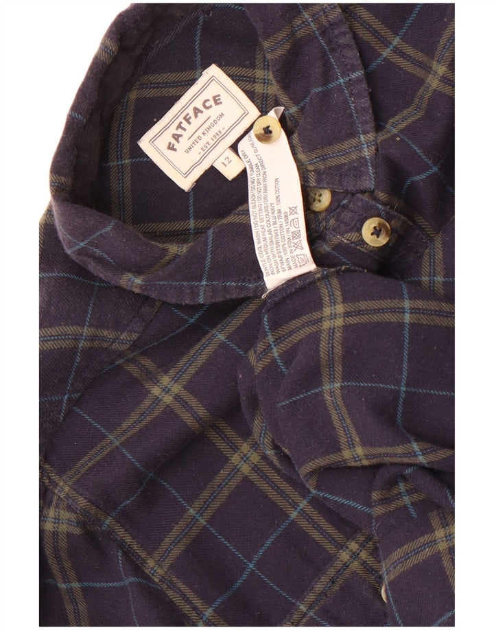 Fat Face Chemise en flanelle pour femme UK 12 Bleu marine moyen à carreaux en coton