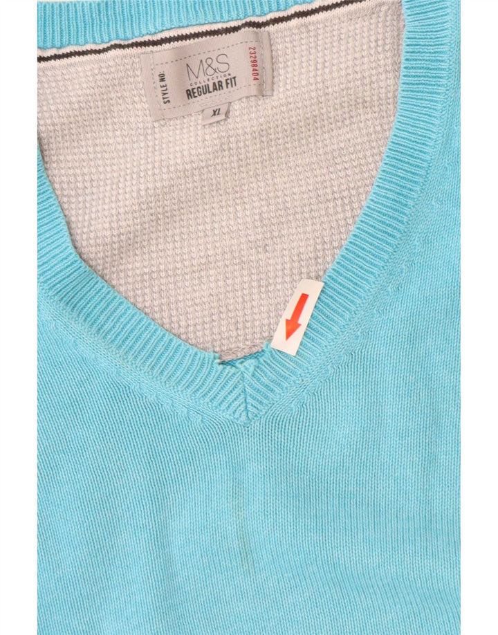 Marks & Spencer Pull coupe classique à col en V pour homme XL Bleu