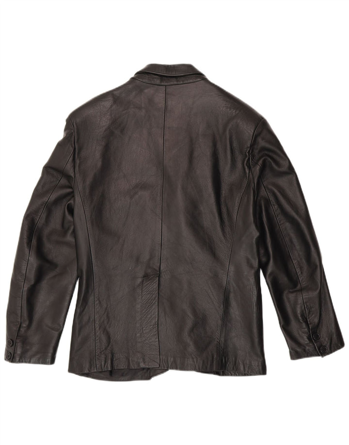 BARONE Veste blazer en cuir à 3 boutons pour homme IT 48 Cuir noir moyen