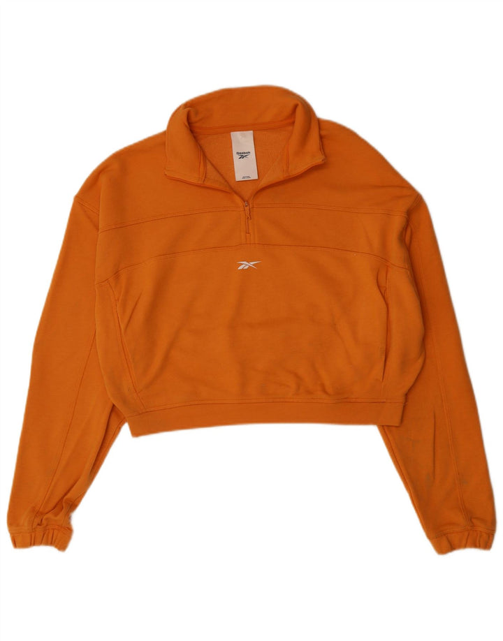 REEBOK Sweat-shirt court à col zippé pour femme UK 14 Orange moyen