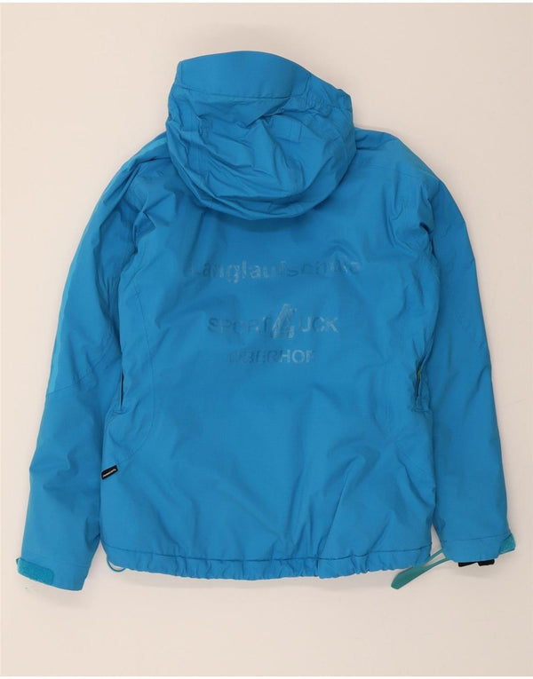 ADIDAS Womens Graphic Hooded Windbreaker Jacket UK 14 Large Blue Nylon
