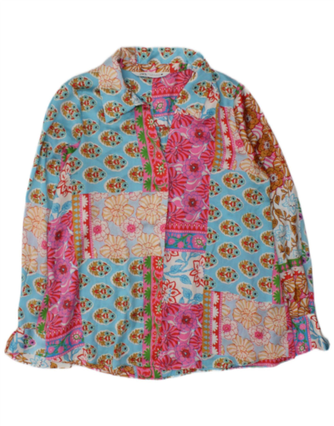 Zara Chemisier à manches longues pour femme UK 44 Medium Multicolore Patchwork