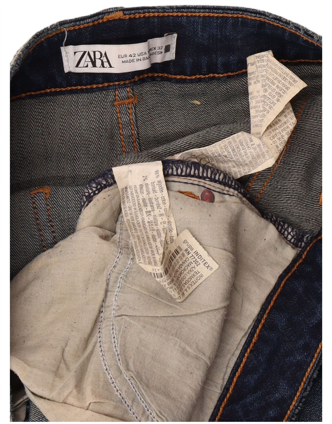 Zara Jeans Slim Femme EU 42 Large W32 L28 Bleu Coton Classique