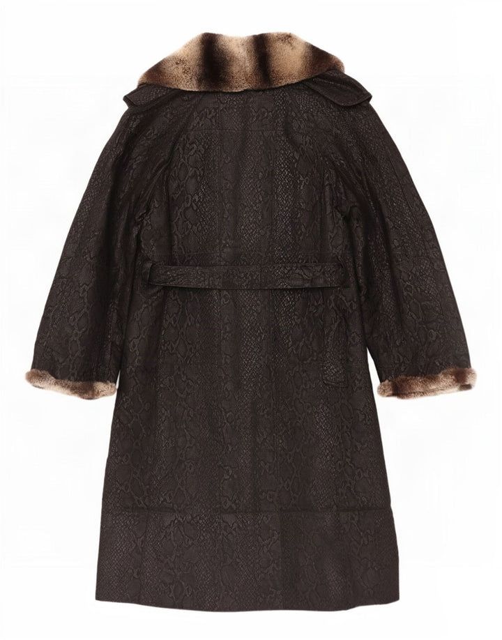 manteau en cuir femme vintage UK 10 petit imprimé animal noir