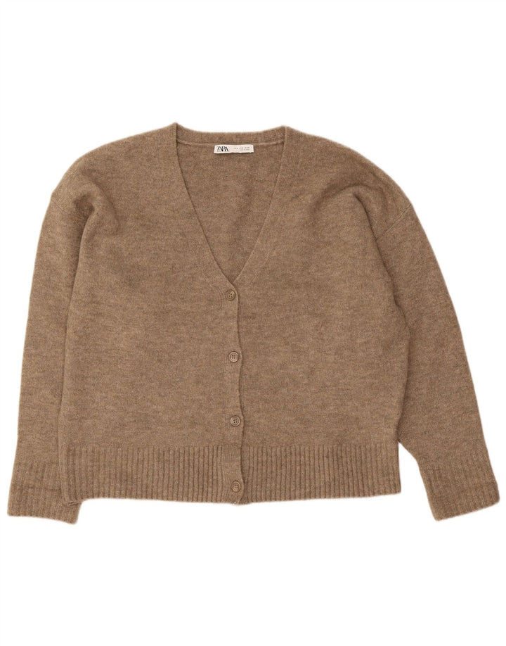 Zara Cardigan surdimensionné pour femme UK 14 Acrylique marron moyen