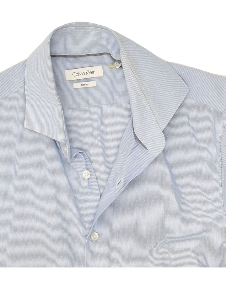 CALVIN KLEIN Mens Fitted Shirt Size 39 15 1/2 Medium Blue Spotted Cotton Vintage Calvin Klein and Second-Hand Calvin Klein from Messina Hembry 