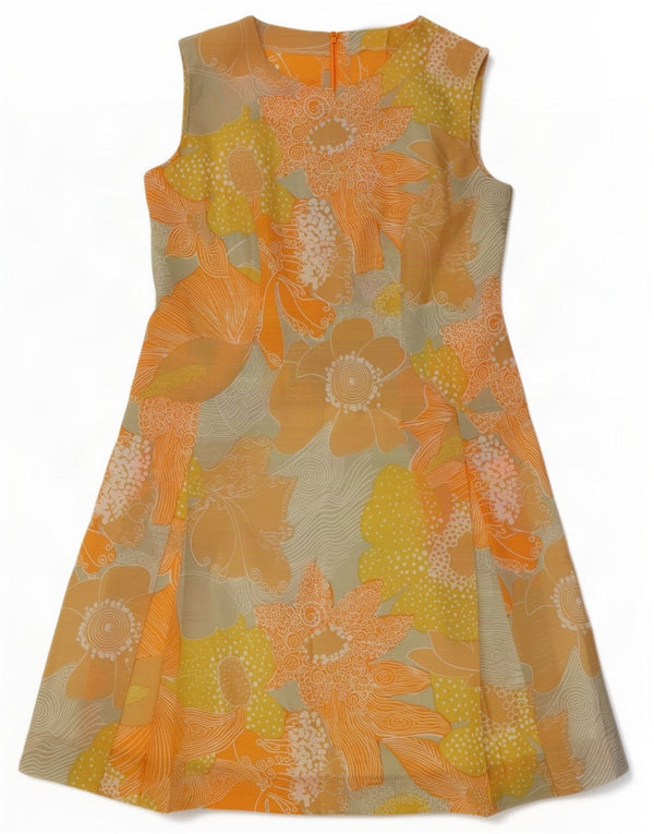 Vintage Robe trapèze sans manches pour femme UK 10 Petit Jaune Floral