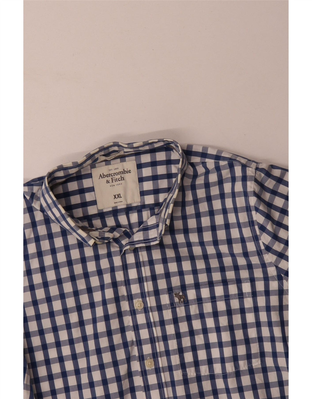 ABERCROMBIE & FITCH Chemise musclée pour homme 2XL en coton vichy bleu