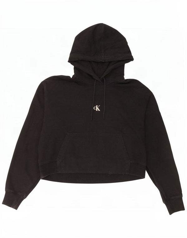 Calvin Klein Jeans Pull à capuche court graphique pour femme UK 14 Noir moyen