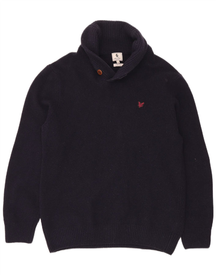 Lyle & Scott Pull à col châle pour homme en laine bleu marine