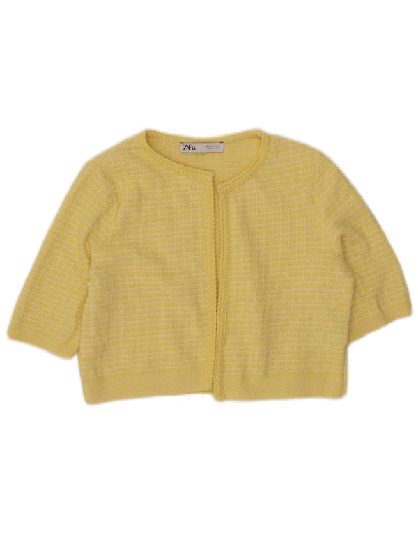 Zara Womens Crop 1/2 Sleeve Open Bolero Jumper UK 10 Petit carreaux jaunes