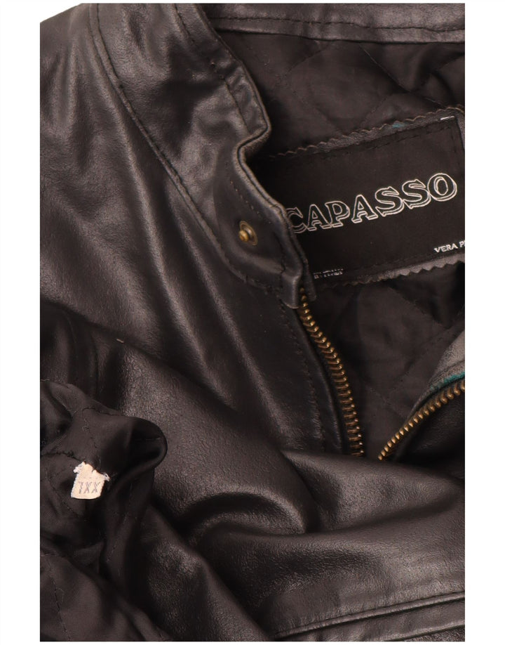 veste en cuir femme vintage UK 20 2XL Cuir colourblock noir