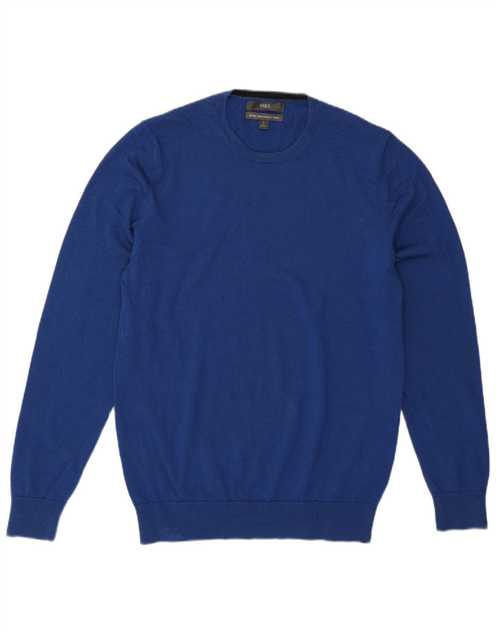 Marks & Spencer Pull Col Rond Homme Bleu Moyen Laine Mérinos