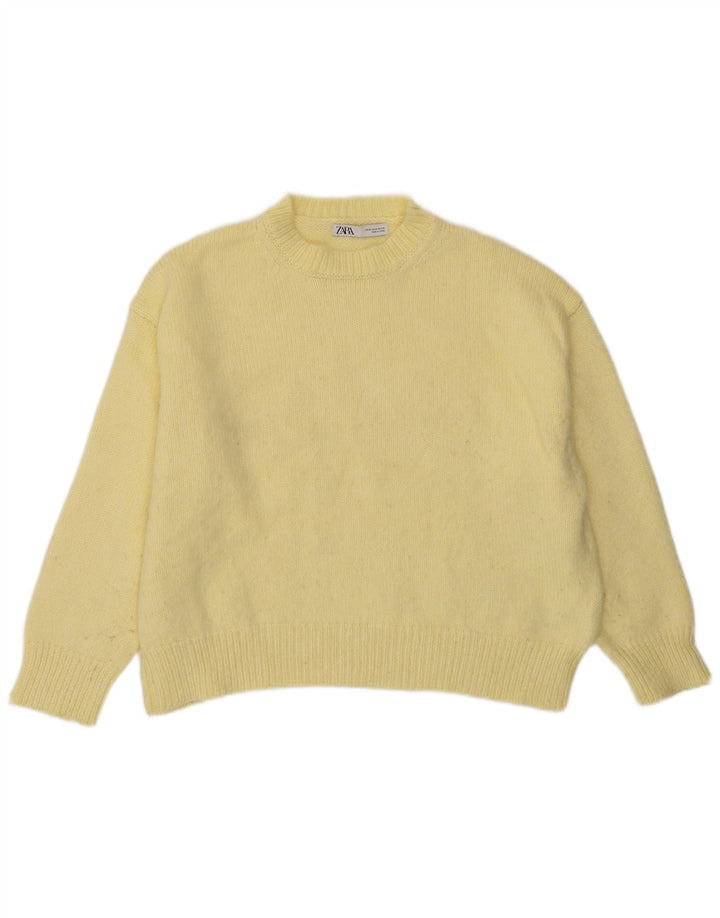 Zara Pull court surdimensionné à col rond pour femme UK 14 Jaune moyen