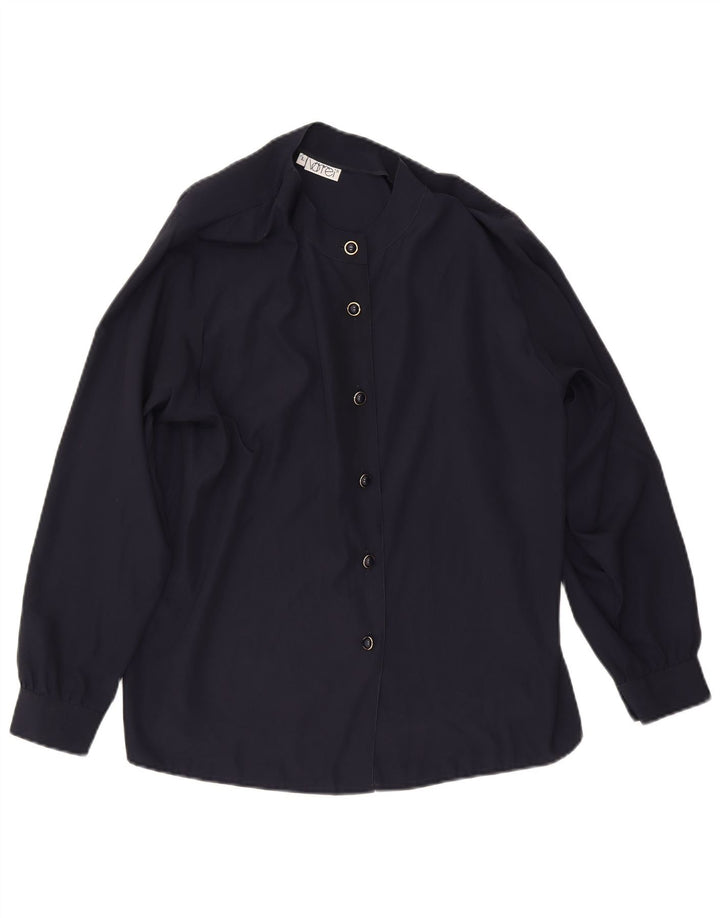 VINTAGE Womens Shirt Blouse UK 16 Large Navy Blue Polyester