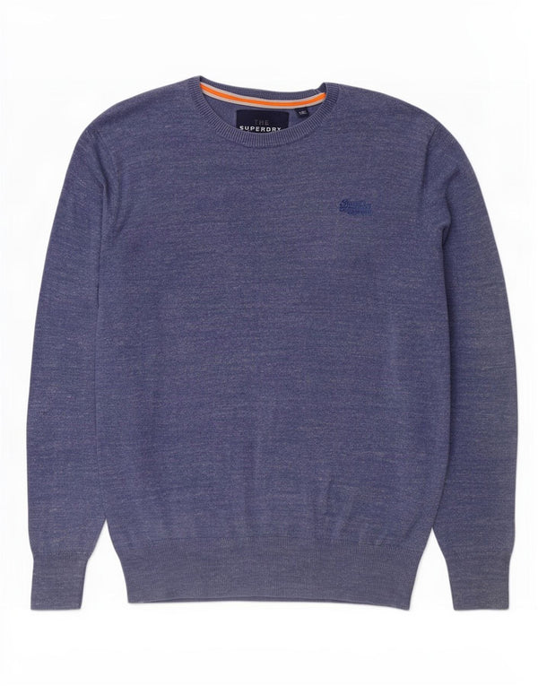 Superdry Mens Crew Neck Jumper Sweater Large Blue Flecked Cotton