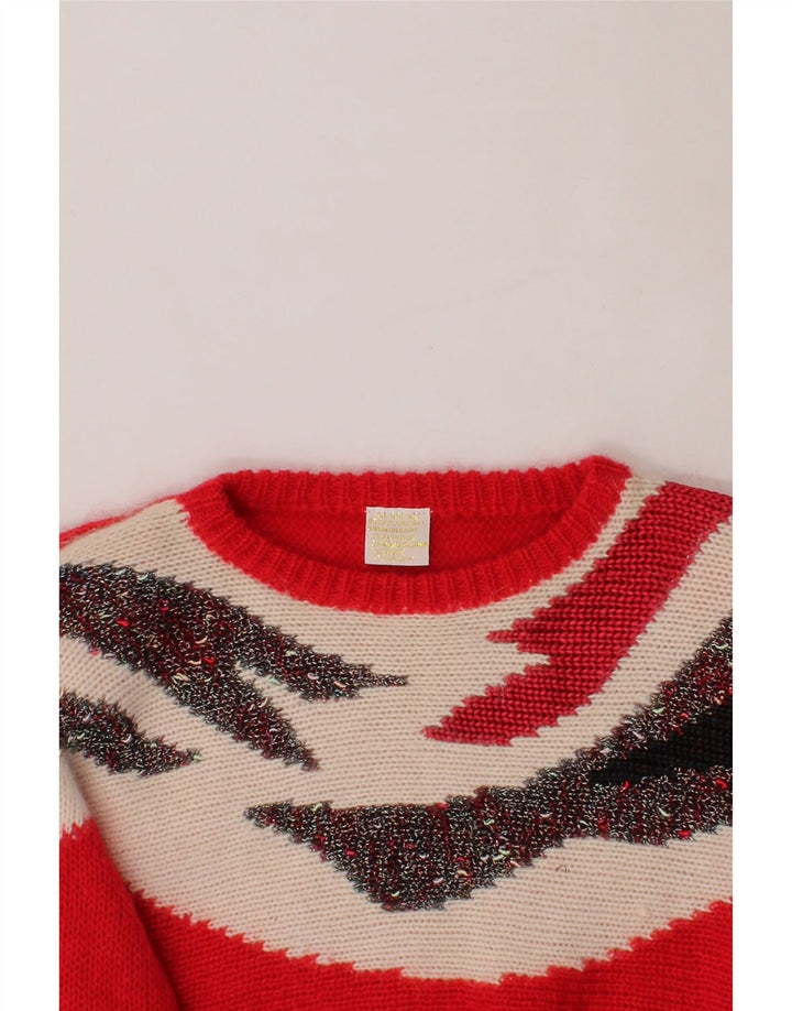 VINTAGE Womens Crew Neck Jumper Sweater IT 40/42 Medium Red Colourblock Vintage Vintage and Second-Hand Vintage from Messina Hembry 