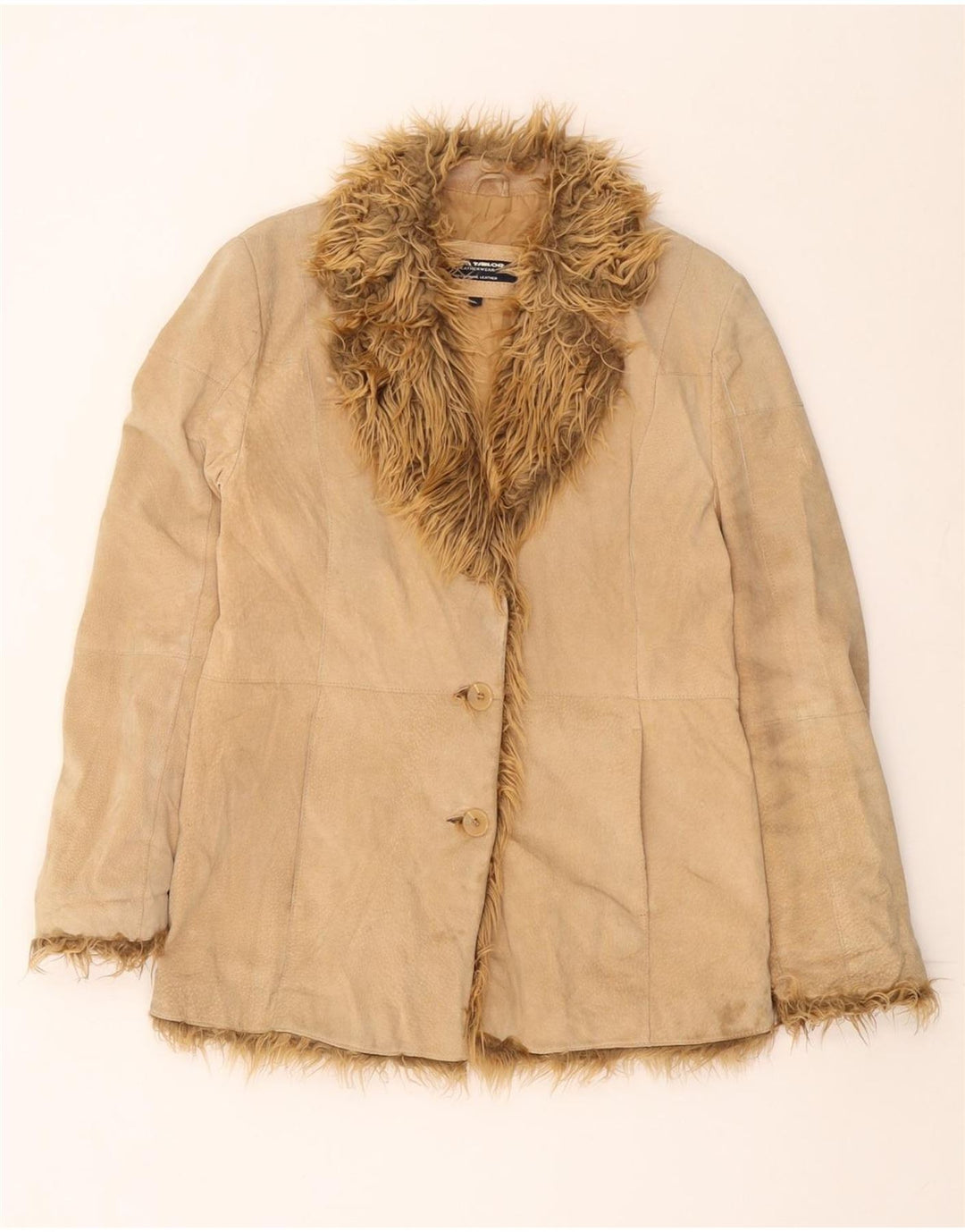 TOM TAILOR Veste en Daim Femme UK 16 Grand Cuir Beige