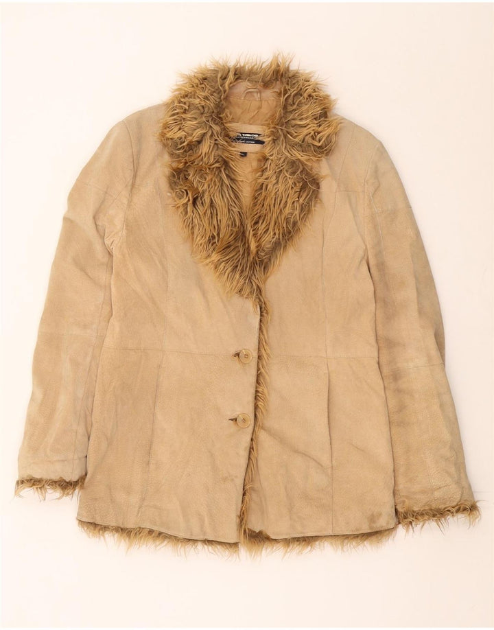 TOM TAILOR Veste en Daim Femme UK 16 Grand Cuir Beige