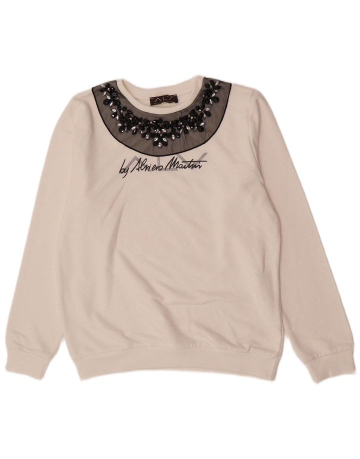 ALVIERO MARTINI Sweat-shirt graphique pour femme UK 14 Coton blanc moyen