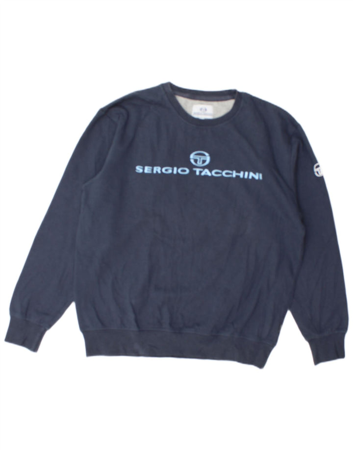 SERGIO TACCHINI Pull Sweat Graphique Homme Bleu Marine Moyen Coton