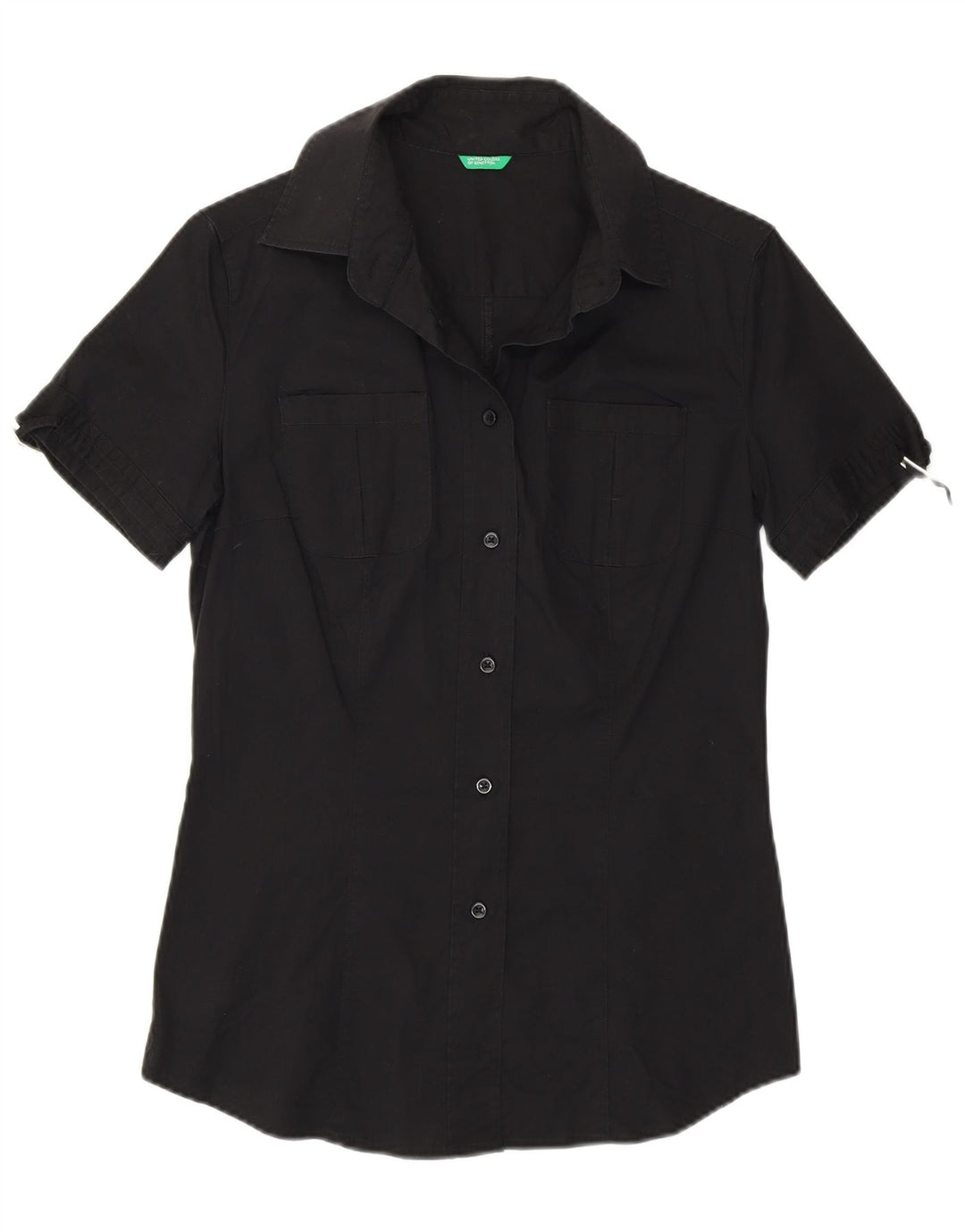 BENETTON Chemise à manches courtes pour femme UK 12 Medium Noir