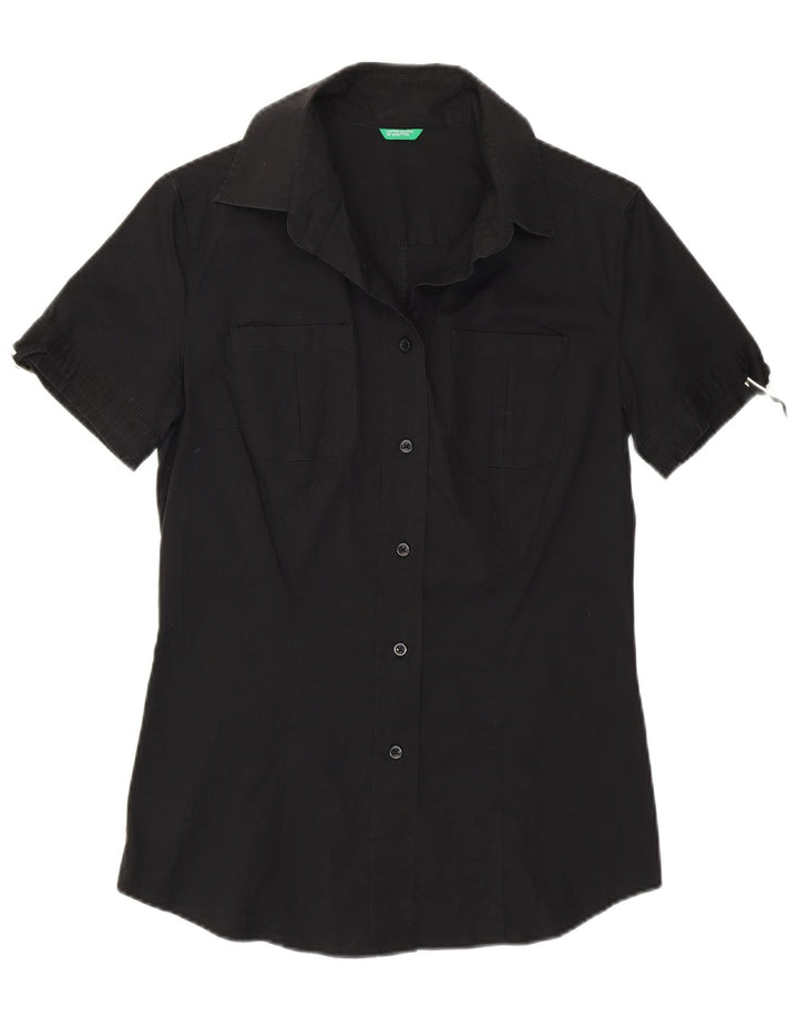 BENETTON Chemise à manches courtes pour femme UK 12 Medium Noir
