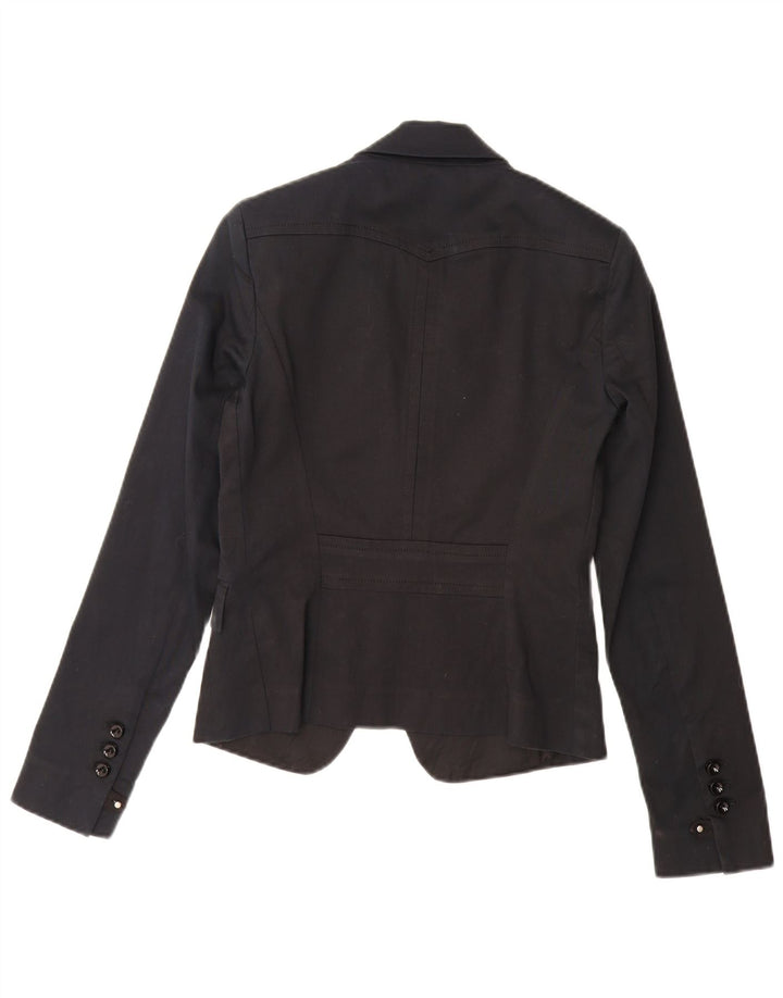PINKO Veste Blazer 1 Bouton Femme UK 10 Petit Coton Noir