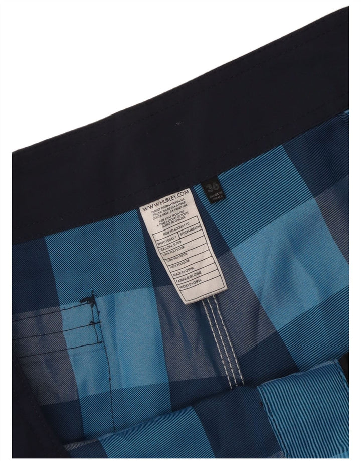 Hurley Short de bain graphique pour homme en polyester à carreaux bleus